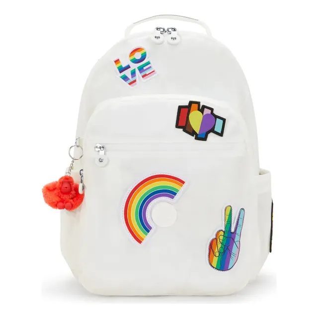 Kipling Mochila Seoul Grande 100% Color Alabaster patch Diseño de la tela solid color