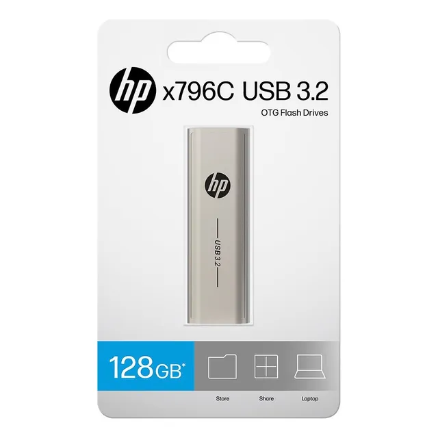 Memoria Usb 3.2 Hp X796c Otg De 128 Gb Push-pull Metalica