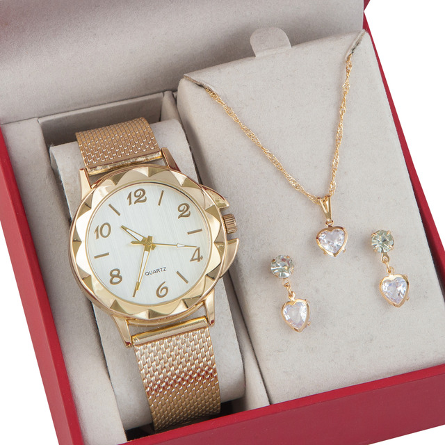 RelĂłgio Feminino+ Colar Pingente Brincos Folheado A Ouro 18k RelĂłgio Feminino+ Colar Pingente Brincos Folheado A Ouro 18k