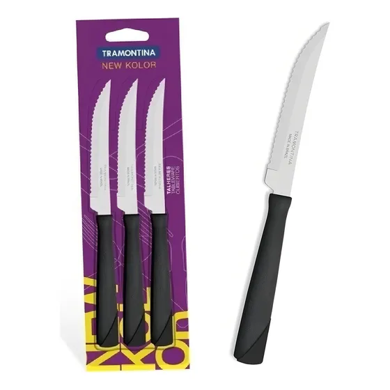 6 Cuchillos Tramontina New Kolor Mango Plastico Negro Acero