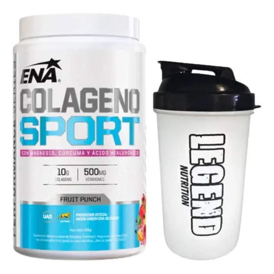 Suplemento En Polvo Colágeno Sport Con Acido Hialuronico Ena Sport 413g Fruit Punch + Vaso Shaker Legend 600ml