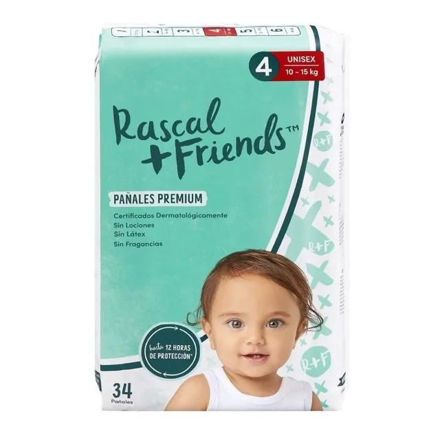 Pañales Rascal + Friends Premium Etapa 4 Unisex 34 Pañales