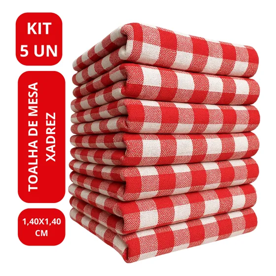 Kit 5 Toalhas Xadrez Quadrada 1,40x1,40 Ideal P/a Piquenique