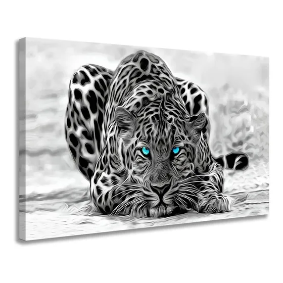 Quadro Pra Sala Onça Pintada Preto Branco Decorativo Moderno Cor Borda Infinita Cor da armação Borda Infinita