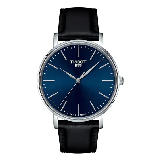 Reloj Tissot Everytime Gent T1434101604100 Para Hombre De Cuero Negro Color del bisel Plateado Color del fondo Azul