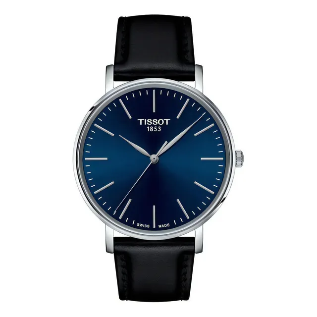 Reloj Tissot Everytime Gent T1434101604100 Para Hombre De Cuero Negro Color del bisel Plateado Color del fondo Azul