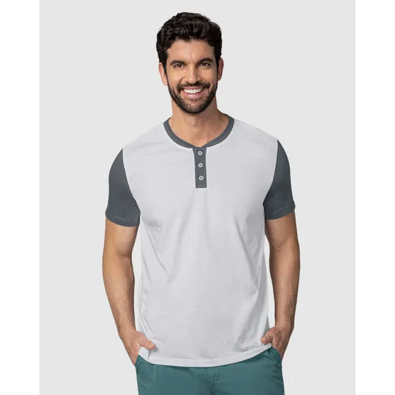 Camiseta Henley Con Cuello Y Mangas En Contraste