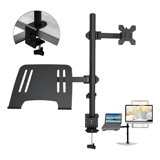 Brazo 2 En 1 Para Monitor Y Notebook De Mesa Negro