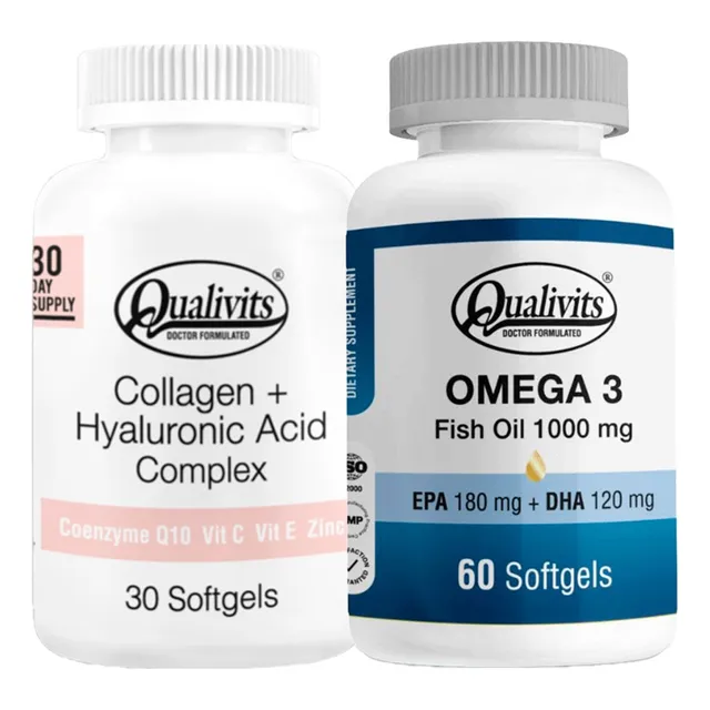 Colágeno Marino Ácido Hialurónico + Omega 3 60cap Qualivits Sabor Natural