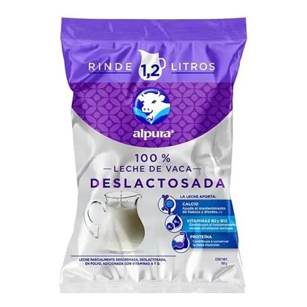 Leche En Polvo Deslactosada Bolsa 150 G Alpura Rinde 1.2l