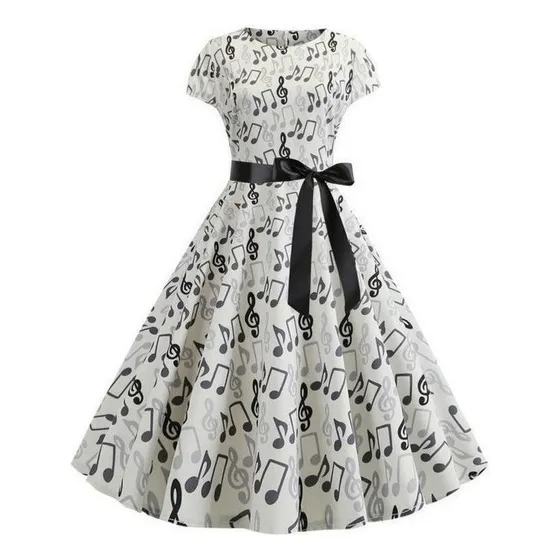 A Vestido De Balanço Vintage Com Notas Musicais Dos Anos