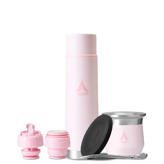 Kit Termo Bala Lukout 750ml + Mate 170ml + Tapas Y Bombilla Color Petalia