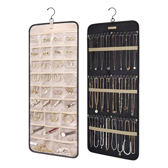 Organizador Joyas Colgante Grande Doble Cara Negro