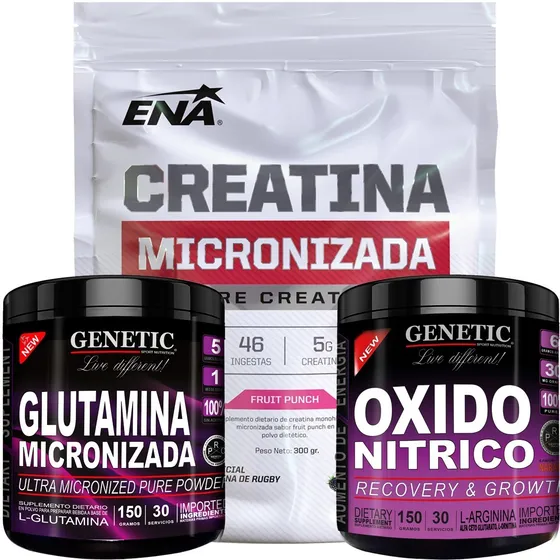 Fuerza Energia Creatina Pura Glutamina Oxido Nitrico Genetic
