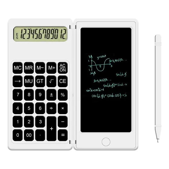 Calculadora 12 Digitos Con Anotador Pizarra Lcd Plegable Color Blanco