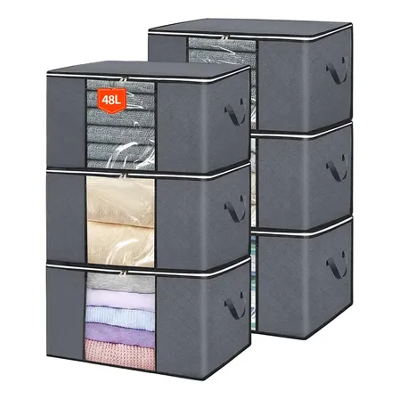 Kit6 Saco Organizador Dobrável Edredom Cobertor Multiuso Cinza-escuro