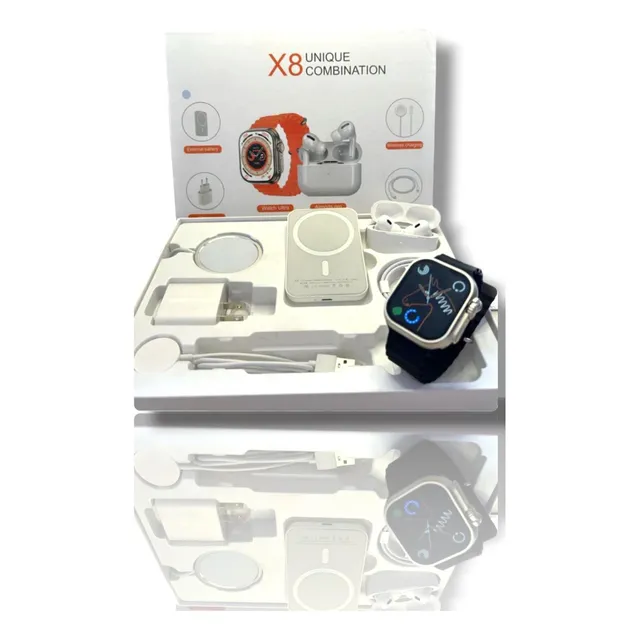 Reloj Smartwatch + Audífono + Cargadores Inalámbricos