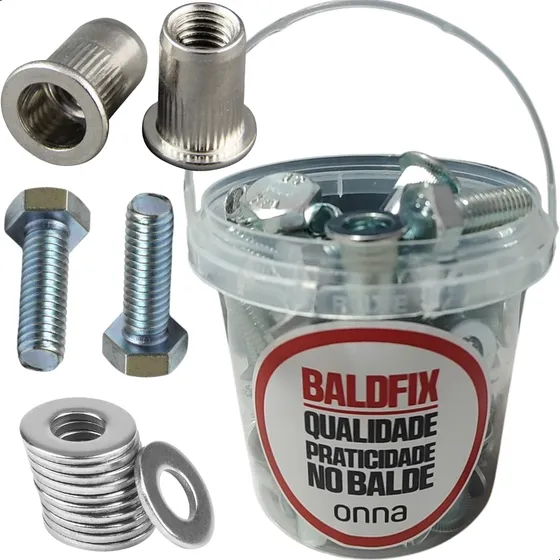 35 Rebite Porca Rosca Interna Aço Zincado 8mm Com Parafuso Sextavado M8 X 25mm Comprimento E Arruela 8 Milímetro BaldFix Onna