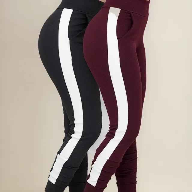 Kit 2 Calças Feminina Jogger Listrada Crepe Slm Fit Academia