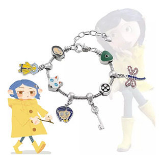 Pulsera Plateada Muñeca Coraline Libelula Gato Llave Boton Pulsera Plateada Muñeca Coraline Libelula Gato Llave Boton