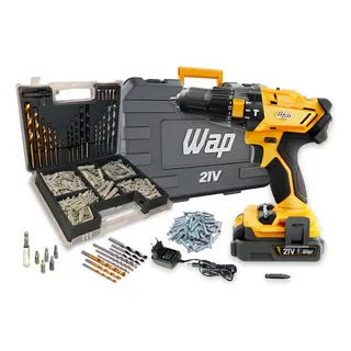 Parafusadeira Furadeira Impacto 21v K21 Wap E Kit 300 Peças Cor Amarelo 110v/220v Parafusadeira Furadeira Impacto 21v K21 Wap E Kit 300 Peças Cor Amarelo 110v/220v