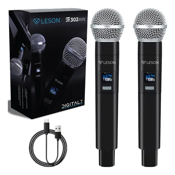 Microfone Sem Fio Duplo Wireless Recarregável Ls302 Cor Preto