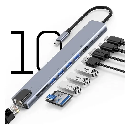 Adaptador Hub Usb-c 8 En 1 Hdmi 4k Ethernet Usb Sd Mac Pc