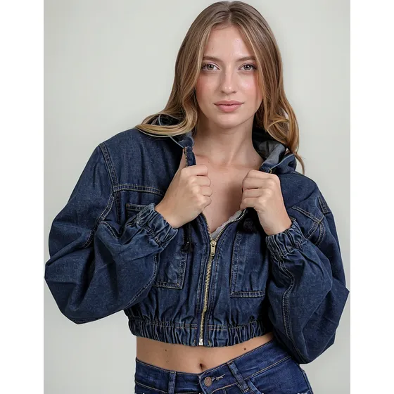Campera Zaira Jeans Mujer Jean Rigida Con Capucha