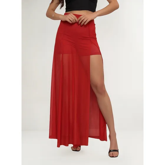 Short Saia Longa Tule Fenda Lateral  