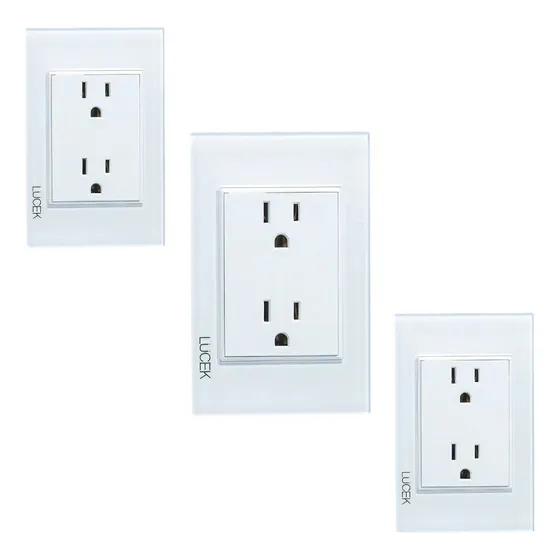 3 placas con contacto duplex Cristal color blanco Lucek