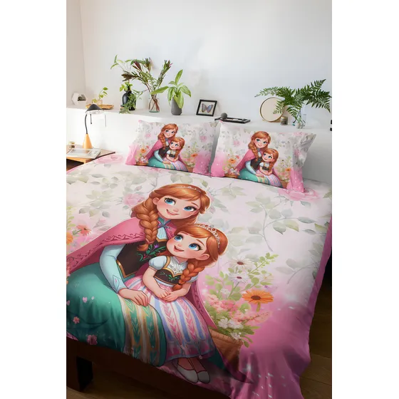 Lençol Casal Princesa Ana Frozen Lindo Presente Mãe E Filha Cor Rosa Desenho Do Tecido Ana Frozen Mãe E Filha