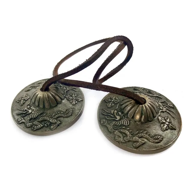 Címbalo Manjira Tibetana Bronze 6cm Tingsha Simbolo Dragão