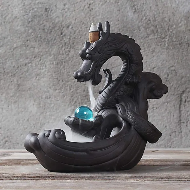 Quemador Incienso Diseño Dragon Hecho Mano Ceramica Reflujo