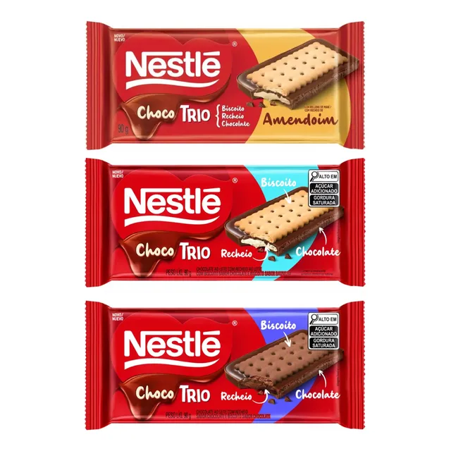 Kit 3 Chocolate Nestlé Chocotrio - 3 Sabores: 90g