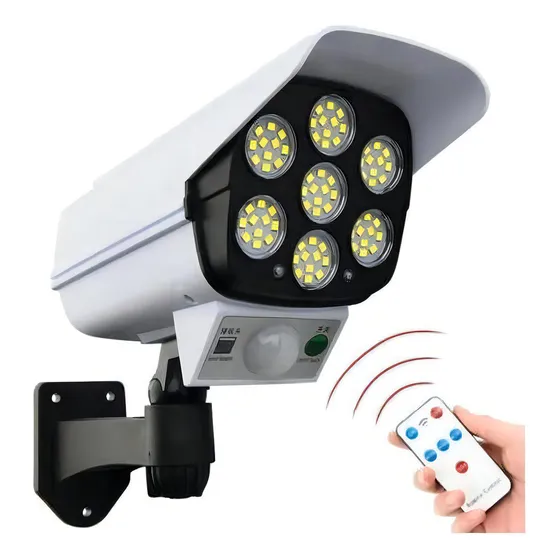 Camara Seguridad Vigilancia Exterior Falsa Foco Led Solar Color Blanco