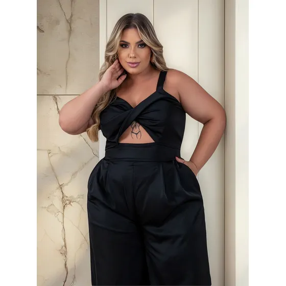 Macacão Macaquinho Feminino Plus Size Pantalona Elegante