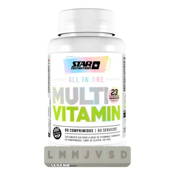 Multivitamin All In One X60 Caps - Star Nutrition Sabor Sin Sabor + Pastillero Legend