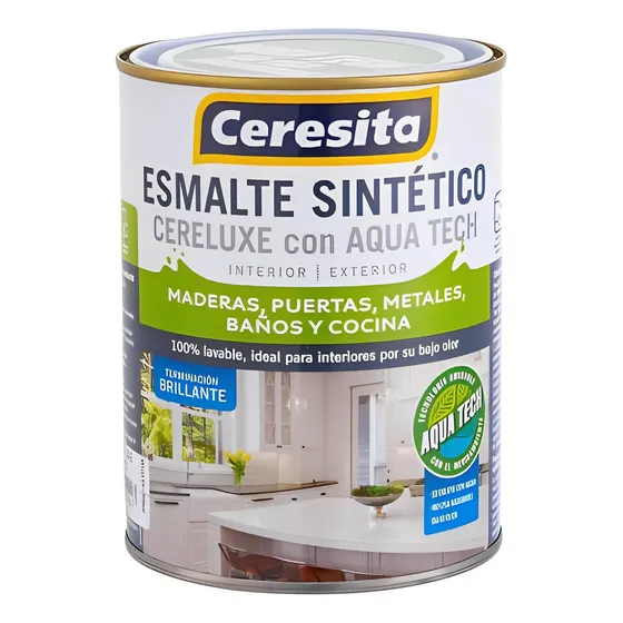 Esmalte Sint. 1/4gl (1 Lt) Cereluxe Aquatech Negro Ceresita Acabado Brillante
