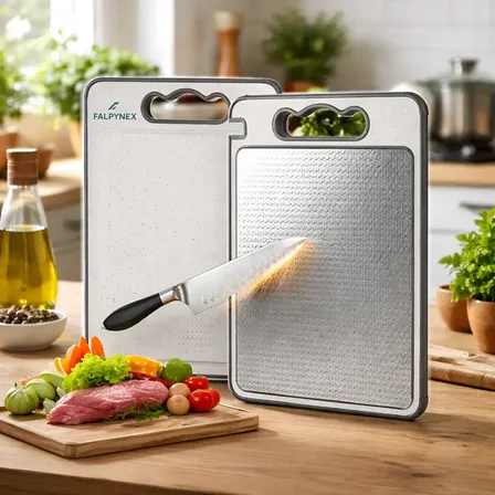 Tábua De Corte De Titânio Inox Cozinha Taboa Churrasco Carne Dupla Face Amolador Afiador E Ralador Bege