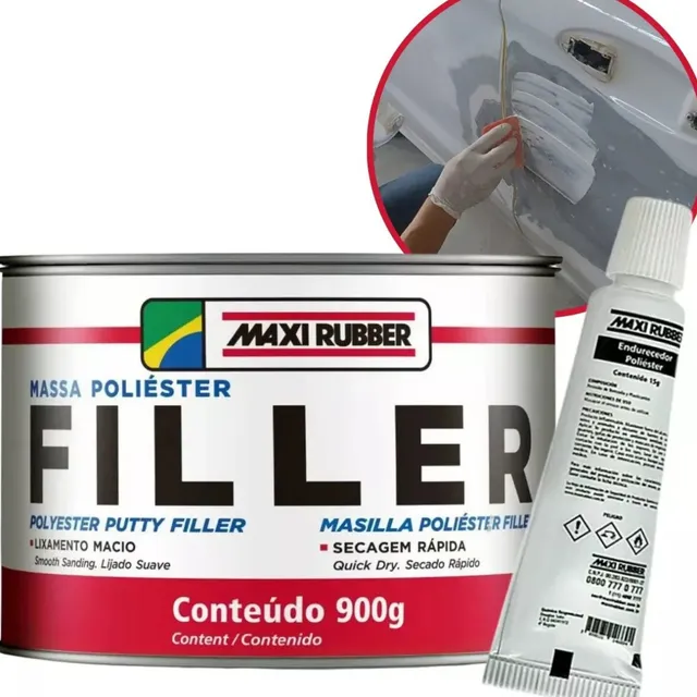 Massa Poliéster Filler Correções Automotiva Maxi Rubber 900g