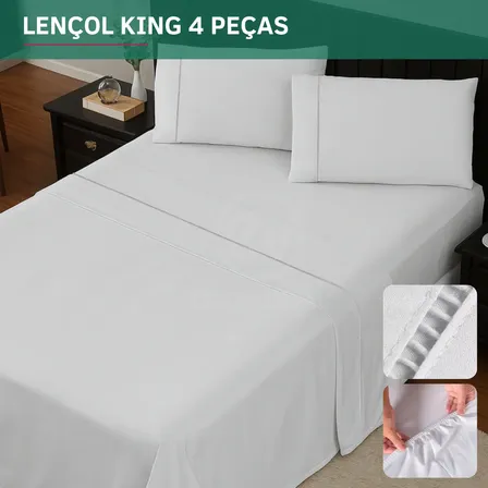 Jogo De Lençol King Micropercal 400 Fios C/ Fronha Ponto Palito 4 Peças Toque Aveludado Resistente Hotel Luxo Premium Cor Branco