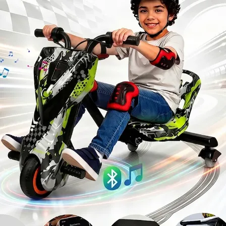 Patinete Eletrico Drift Grande Triciclo Infantil 350w 80kg Raio Verde