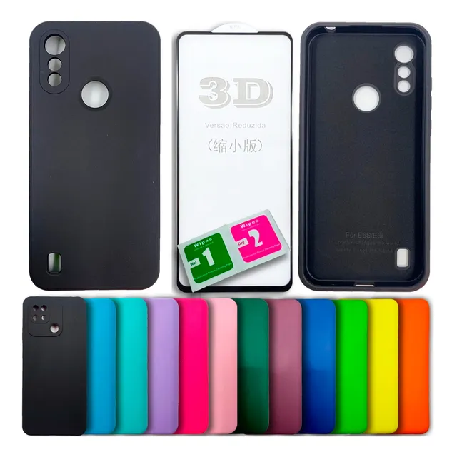 Kit Película Capa Silicone Veludo Compativel E6s E6i Xt2053