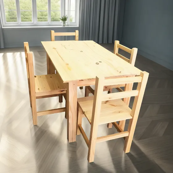 Mesa De Pino 120 X 70 + 4 Sillas Super Fuertes Paopino