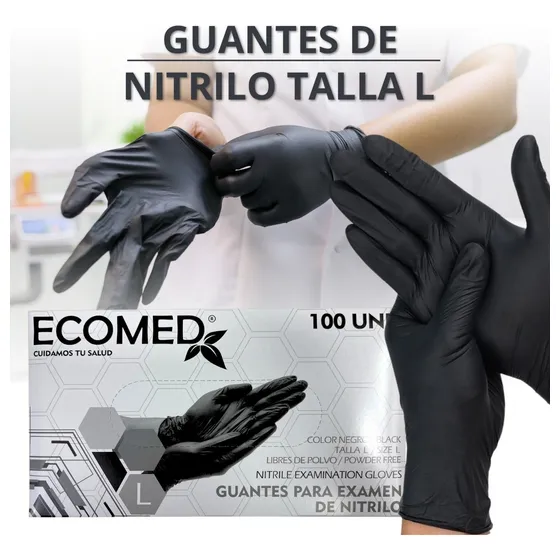 Guantes De Nitrilo Negros. Talla L Caja X 100 Unds