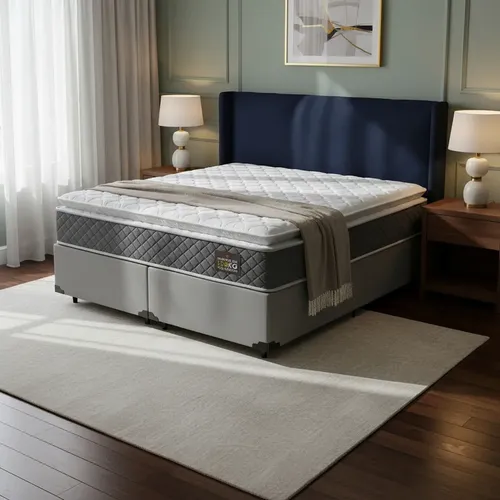 Conjunto Box King Zidi Hanover One Cinza Espuma D33 Pillow Top