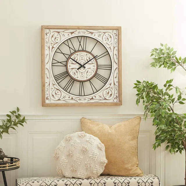 Deco 79 Reloj Pared Madera Blanca 29 X 2 
