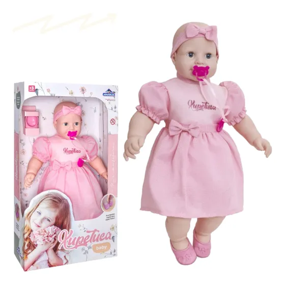 Boneca Bebezão Grande 65cm Com Olhos Móveis Xupetuca Menina