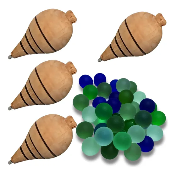 Kit 30 Bolinhas De Gude Opaca Coloridas 4 Pião Madeira Retro
