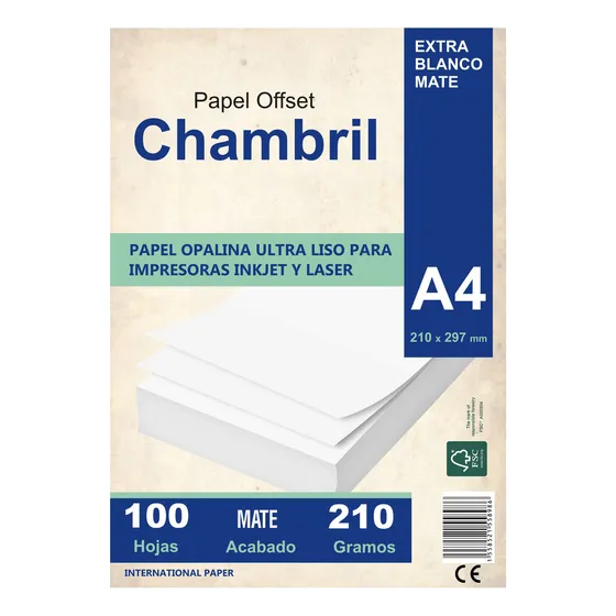 Papel Opalina Chambril Cartulina A4 210 Gramos Mate Inkjet